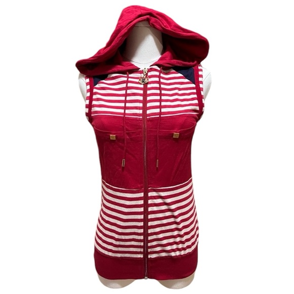 L.A.M.B Y2K Red Stripe Sleeveless Hooded Vest Size Medium - Picture 2 of 15